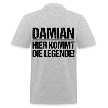 Vorname Damian - Männer Poloshirt - Grau meliert - Hinten - Kai (181cm)