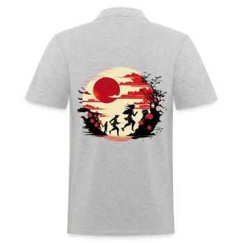Rennende Menschen - Japanische Street Art - Männer Poloshirt - Grau meliert - Hinten - Kai (181cm)