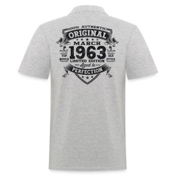 60. Geburtstag Mann Original März Jahrgang 1963 - Männer Poloshirt - Grau meliert - Hinten - Kai (181cm)