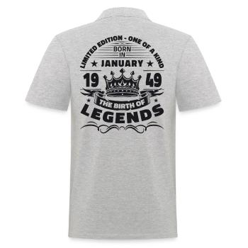 75th Birthday January Vintage Legendary Since 1949 - Men's Polo Shirt - heather grey - Back - Kai (181cm)