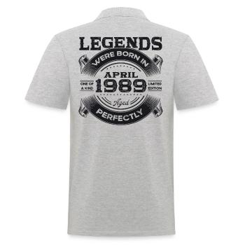 35. Geburtstag Mann Legende April Jahrgang 1989 - Männer Poloshirt - Grau meliert - Hinten - Kai (181cm)