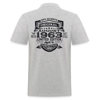 60th Birthday Man Original August Vintage 1963 - Men's Polo Shirt - heather grey - Back - Kai (181cm)