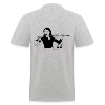 Flötistin spielt die Flötenpartitur - Männer Poloshirt - Grau meliert - Hinten - Kai (181cm)