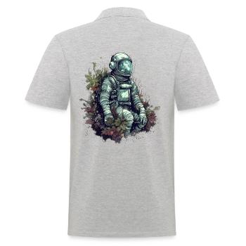 Astronaut mit Pflanzen überwuchert - Surreal - Männer Poloshirt - Grau meliert - Hinten - Kai (181cm)