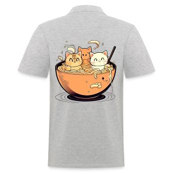 Chats mignons dans un bol à soupe de nouilles ramen - Polo Homme - gris chiné - Dos - Kai (181cm)