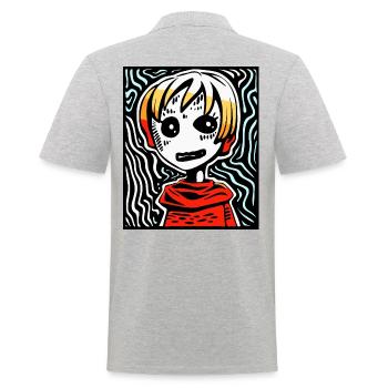 Ist dies moderne Kunst, Kunst im Manga-Anime-Stil? - Männer Poloshirt - Grau meliert - Hinten - Kai (181cm)