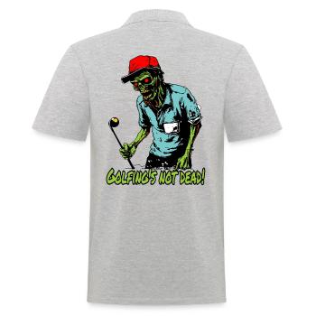 Zombie-Golfer - Golfen ist nicht tot - Männer Poloshirt - Grau meliert - Hinten - Kai (181cm)