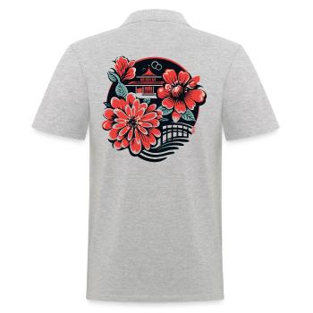 Temple japonais et fleurs - Polo Homme - gris chiné - Dos - Kai (181cm)