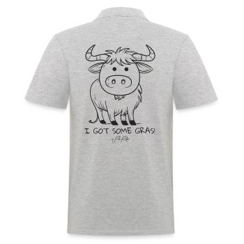 I have a bunch of grass, cartoon cow - Men's Polo Shirt - heather grey - Back - Kai (181cm)