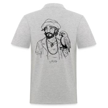 Attraktiver Pirat mit Papagei - Männer Poloshirt - Grau meliert - Hinten - Kai (181cm)