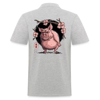 Japan Sakura Kirschblüten Schwein - Männer Poloshirt - Grau meliert - Hinten - Kai (181cm)