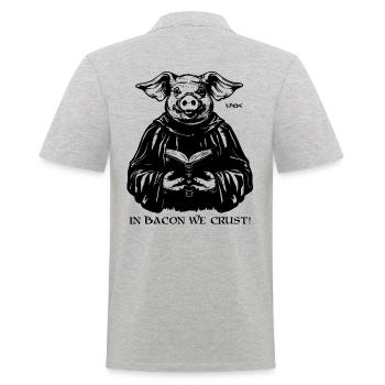 Spirituelles Schwein: In Bacon vertrauen wir - Männer Poloshirt - Grau meliert - Hinten - Kai (181cm)