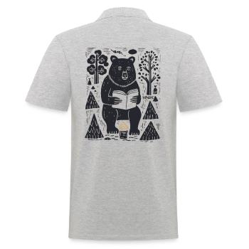 Ein Bär liest ein Buch im Wald - Männer Poloshirt - Grau meliert - Hinten - Kai (181cm)