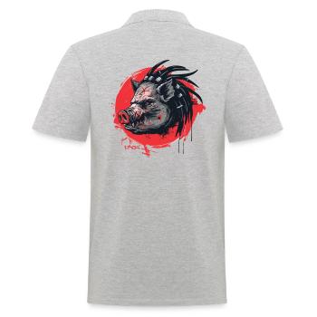 Alien UFO Raubtier Predator Schwein - Männer Poloshirt - Grau meliert - Hinten - Kai (181cm)