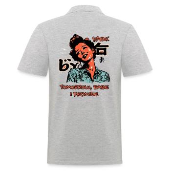 Morgen Babe, versprochen, ehrlich Liebling - Männer Poloshirt - Grau meliert - Hinten - Kai (181cm)