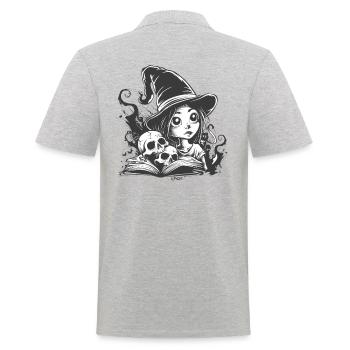 Anime Hexen Mädchen mit Zauberbuch und Totenkopf - Männer Poloshirt - Grau meliert - Hinten - Kai (181cm)