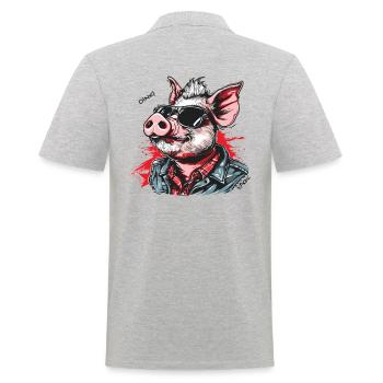 Cool Rocker Rockabilly Rock Pig - Men's Polo Shirt - heather grey - Back - Kai (181cm)