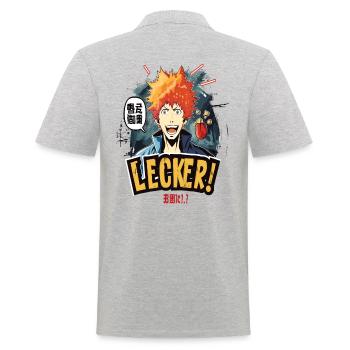 Lecker Anime-Essen mit verrücktem Typen - Männer Poloshirt - Grau meliert - Hinten - Kai (181cm)