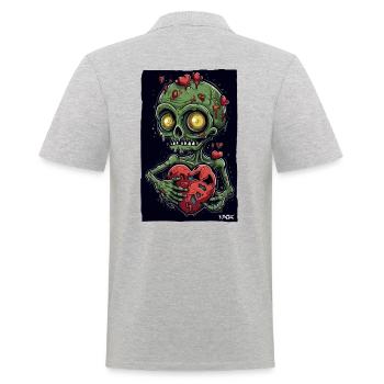 petit zombie extraterrestre vert avec un grand cœur - Polo Homme - gris chiné - Dos - Kai (181cm)