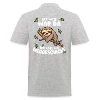 Faultier Lustiger Spruch: Der Wille war da - Männer Poloshirt - Grau meliert - Hinten - Kai (181cm)