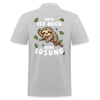Faultier Lustiger Spruch: Hektik ist keine Lösung - Männer Poloshirt - Grau meliert - Hinten - Kai (181cm)