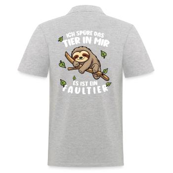 Faultier Lustiger Spruch Ich spüre das Tier in mir - Männer Poloshirt - Grau meliert - Hinten - Kai (181cm)