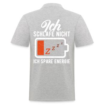 ICH SCHLAFE NICHT. ICH SPARE ENERGIE. - Männer Poloshirt - Grau meliert - Hinten - Kai (181cm)