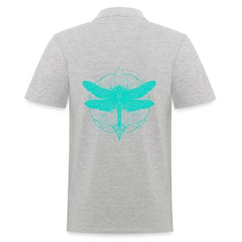 Libellule avec ornement turquoise - Géométrie sacrée - Polo Homme - gris chiné - Dos - Kai (181cm)