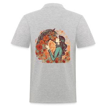Wunderschönes Boho Pferdemotiv mit Frau/Mädchen - Männer Poloshirt - Grau meliert - Hinten - Kai (181cm)