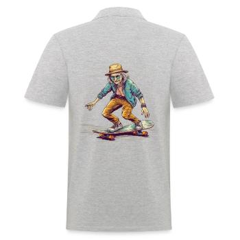 Coole Bestagerin mit Skateboard und Hut Hipster - Männer Poloshirt - Grau meliert - Hinten - Kai (181cm)