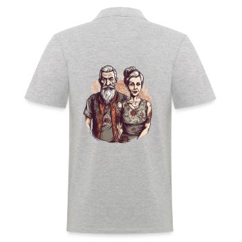 Cooles Bestager Pärchen mit Bart und Tattoos - Männer Poloshirt - Grau meliert - Hinten - Kai (181cm)