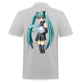 Miku. Manga / anime jolie fille - Polo Homme - gris chiné - Dos - Kai (181cm)