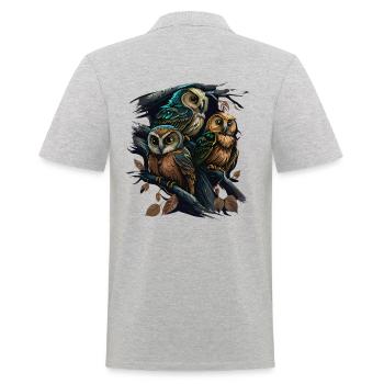 Motif hibou cool - 3 hiboux sur l’arbre - Polo Homme - gris chiné - Dos - Kai (181cm)