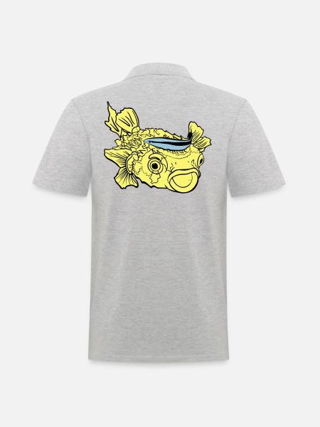 Igelfisch Kugelfisch Putzerlippfisch - Männer Poloshirt - Grau meliert