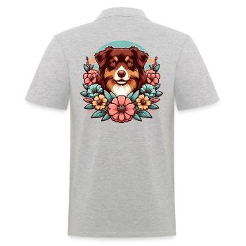 Australian Shepherd red tri Pastel Retro Flowers - Men's Polo Shirt - heather grey - Back - Kai (181cm)