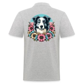 Border Collie Retro Pastel Floral Blue Merle - Men's Polo Shirt - heather grey - Back - Kai (181cm)