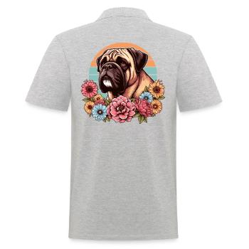 Bullmastiff Retro Pastell Blumen - Männer Poloshirt - Grau meliert - Hinten - Kai (181cm)