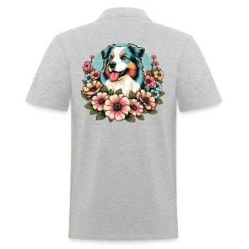 Australian Shepherd blue merle Pastel Retro Flowers - Men's Polo Shirt - heather grey - Back - Kai (181cm)