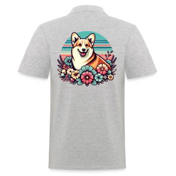Welsh Corgi Pembroke Retro Pastel Floral - Men's Polo Shirt - heather grey - Back - Kai (181cm)