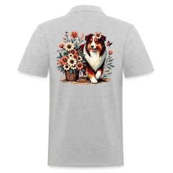 Berger australien Cottage Core Flowers rouge tri - Polo Homme - gris chiné - Dos - Kai (181cm)