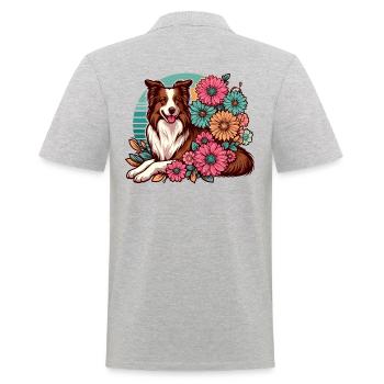 Border Collie Retro Pastel Floral Red Brown - Men's Polo Shirt - heather grey - Back - Kai (181cm)