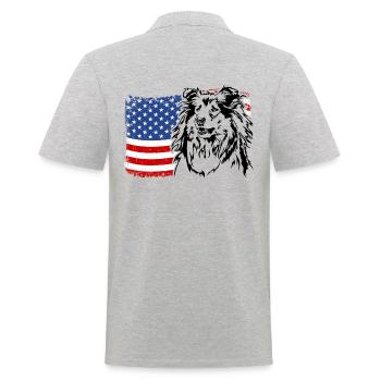 Long-haired Collie US America Flag Dogs Wilsigns - Men's Polo Shirt - heather grey - Back - Kai (181cm)