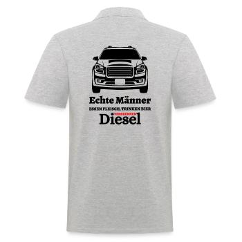 Echte Männer Essen Fleisch Trinken Bier ... - Männer Poloshirt - Grau meliert - Hinten - Kai (181cm)