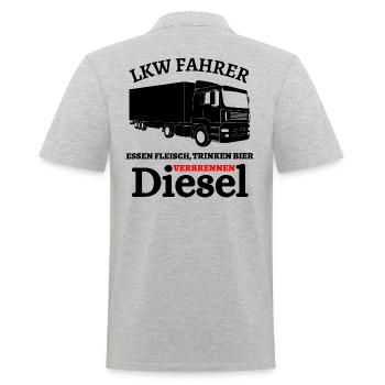 LKW Fahrer - Essen Fleisch Trinken Bier ... - Männer Poloshirt - Grau meliert - Hinten - Kai (181cm)
