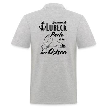 Lübeck Hansestadt Perle an der Ostsee - Männer Poloshirt - Grau meliert - Hinten - Kai (181cm)