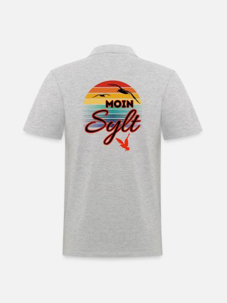 Moin Sylt mit Möwe im Retro Style-Insel Sylt - Männer Poloshirt - Grau meliert