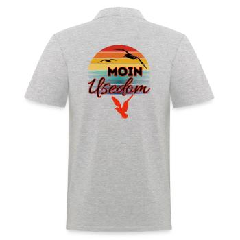 Moin Usedom mit Möwe im Retro Style-Insel Usedom - Männer Poloshirt - Grau meliert - Hinten - Kai (181cm)