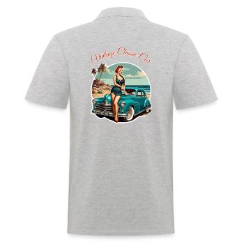 Vintage Voiture Classique Rétro Pin Up Girl - Polo Homme - gris chiné - Dos - Kai (181cm)