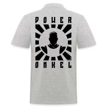 Power Onkel (Poweronkel / Strahlen / Black) - Männer Poloshirt - Grau meliert - Hinten - Kai (181cm)