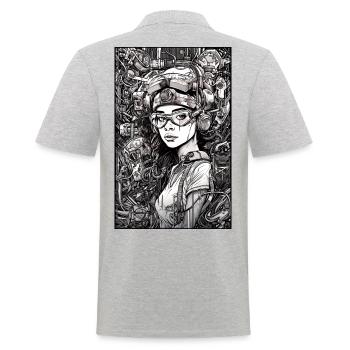 Tech girl, black and white, , Digital - Men's Polo Shirt - heather grey - Back - Kai (181cm)